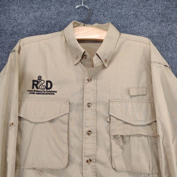Rivers End DOW Agroscience Button Down Long Sleeve Shirt SZ XL Tan Pockets - Picture 7 of 14